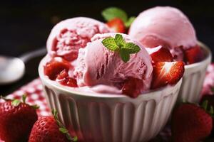 ai généré fraise la glace crème avec Frais des fraises. ai généré photo