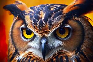 ai généré hibou photo du visage avec fermer de affronter. génératif ai