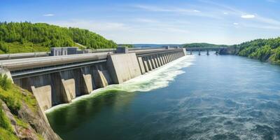 ai généré hydro-électrique barrage générateur vert énergie de écoulement l'eau. ai généré. photo