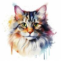 ai généré aquarelle chat agrafe art sur blanc Contexte. ai généré photo