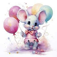 ai généré aquarelle Souris avec des ballons. ai généré photo