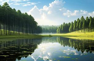 ai généré beau la nature Lac et forêt.ai généré. photo