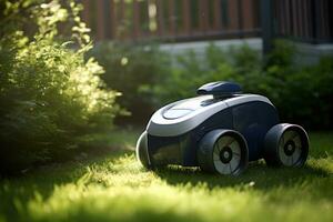 ai généré jardin la robotique robot sur le Cour photo