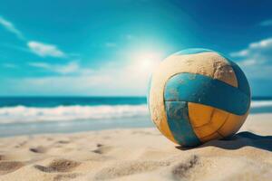 ai généré volley-ball Balle sur le sable plage photo