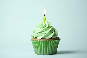 ai généré content anniversaire petit gâteau avec bougie. ai généré photo