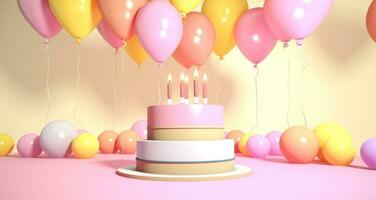 ai généré le anniversaire gâteau est séance suivant à jolie rose et blanc des ballons photo