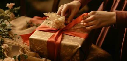 ai généré femmes emballage cadeaux, photo