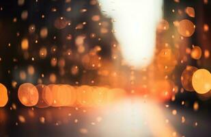 ai généré bokeh lumières dans ville rue nuit, photo