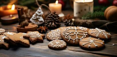 ai généré biscuits sur une table avec mot vacances et mots cette lis Noël biscuits, photo