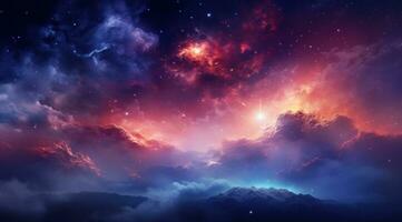ai généré espace paysage étoilé des nuages et étoiles dans rose, violet, bleu photo