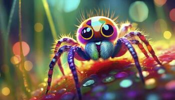 ai généré micro merveille. une fermer macro photo capturer le minuscule, mignon, et adorable couleurs de une araignée, dévoilement le beauté dans le petit merveilles de la nature.