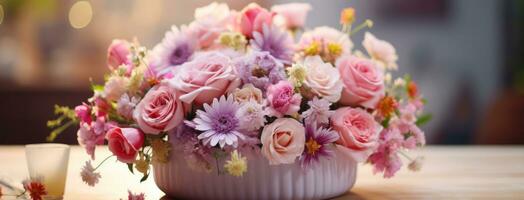 ai généré le magnifique fleurs sont arrangé dans une vase photo