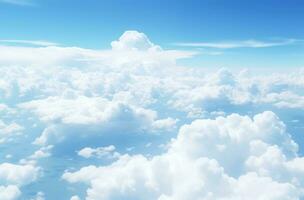 ai généré aérien vue de blanc des nuages près bleu ciel plus de horizon au dessus le des nuages photo