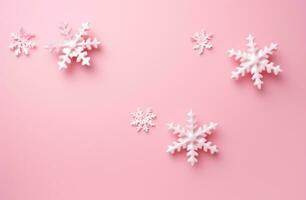 ai généré Noël flocons de neige sur rose arrière-plan, photo
