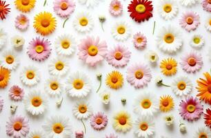 ai généré marguerites, des roses et marguerites sur blanc, photo