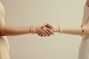 ai généré deux femmes tenir leur poignets et utilisation une bracelet, photo