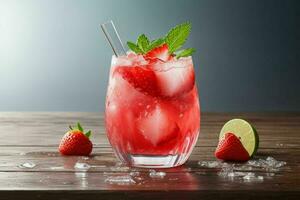 ai généré Frais fraise Mojito avec la glace cubes. pro photo