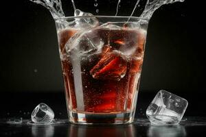 ai généré Cola éclaboussure avec la glace cubes. pro photo