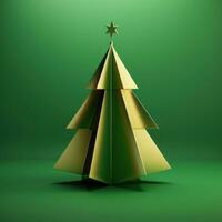 ai généré une Triangle Noël arbre dans une 3d le rendu sur une vert Contexte photo