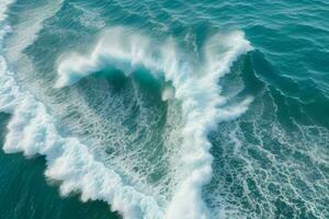 ai généré Haut vue mousseux l'eau vagues à le océan. pro photo