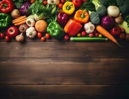 ai généré Frais des légumes sur une en bois planche. des légumes sur une planche photo