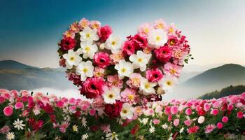 ai généré cœur forme fabriqué de fleurs, Valentin journée concept photo