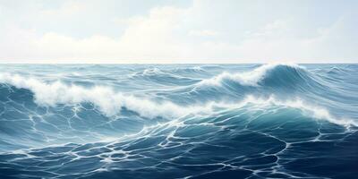 ai généré paysage marin, du froid orageux mer avec haute vagues photo
