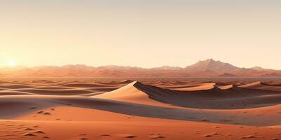 ai généré paysage de une sec désert avec le sable dunes, soir lumière photo