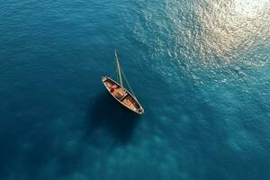 ai généré aérien vue de bleu mer et bateau photo