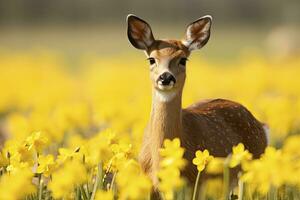 ai généré femelle chevreuil cerf avec magnifique fleur. ai généré photo