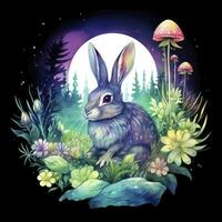 ai généré aquarelle lapin et embrasé lune pour T-shirt conception. ai généré photo