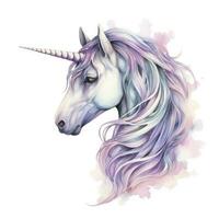 ai généré aquarelle fantaisie Licorne agrafe art. ai généré photo