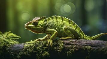 ai généré caméléon reptile perchoirs sur une branche. ai généré photo