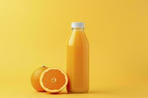 ai généré Orange jus bouteille sur Orange Contexte. ai généré photo