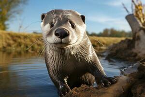 ai généré loutre dans le l'eau. ai généré photo