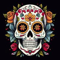 ai généré mexicain des roses crâne. mexicain des roses crâne. dia de los muertos shugar coloré diriger. ai généré photo