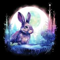 ai généré aquarelle lapin et embrasé lune pour T-shirt conception. ai généré photo