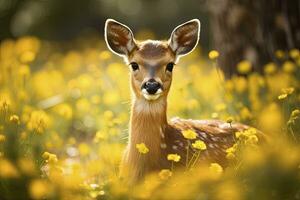 ai généré femelle chevreuil cerf avec magnifique fleur. ai généré photo