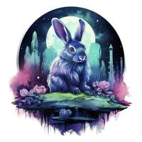 ai généré aquarelle lapin et embrasé lune pour T-shirt conception. ai généré photo