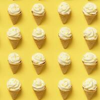 ai généré la glace crème modèle sur Jaune arrière-plan, Haut voir. ai généré photo