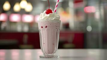 ai généré Cerise Milk-shake dans une classique américain le dîner. nourriture la photographie concept. génératif ai photo