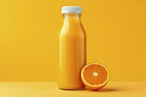 ai généré Orange jus bouteille sur Orange Contexte. ai généré photo