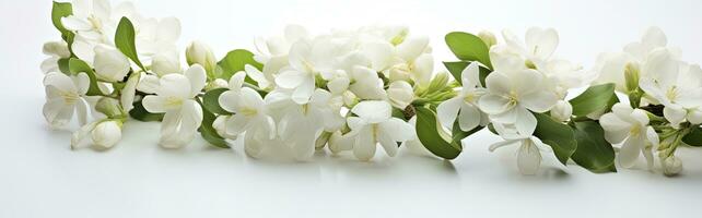 ai généré jasmin fleurs sur blanc surface. ai généré photo