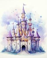 ai généré coloré aquarelle kawaii Château isolé sur blanc Contexte. ai généré photo