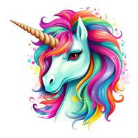 ai généré mignonne arc en ciel Licorne. autocollant clipart. ai généré. photo