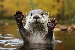 ai généré loutre dans le l'eau. ai généré photo