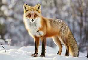 ai généré rouge Renard permanent sur neige. ai généré. photo