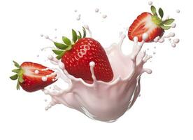 ai généré Lait ou yaourt éclaboussure avec des fraises isolé sur blanc arrière-plan, 3d le rendu. ai généré photo