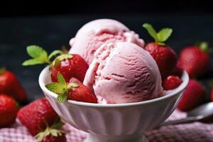 ai généré fraise la glace crème avec Frais des fraises. ai généré photo