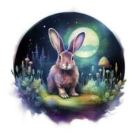 ai généré aquarelle lapin et embrasé lune pour T-shirt conception. ai généré photo